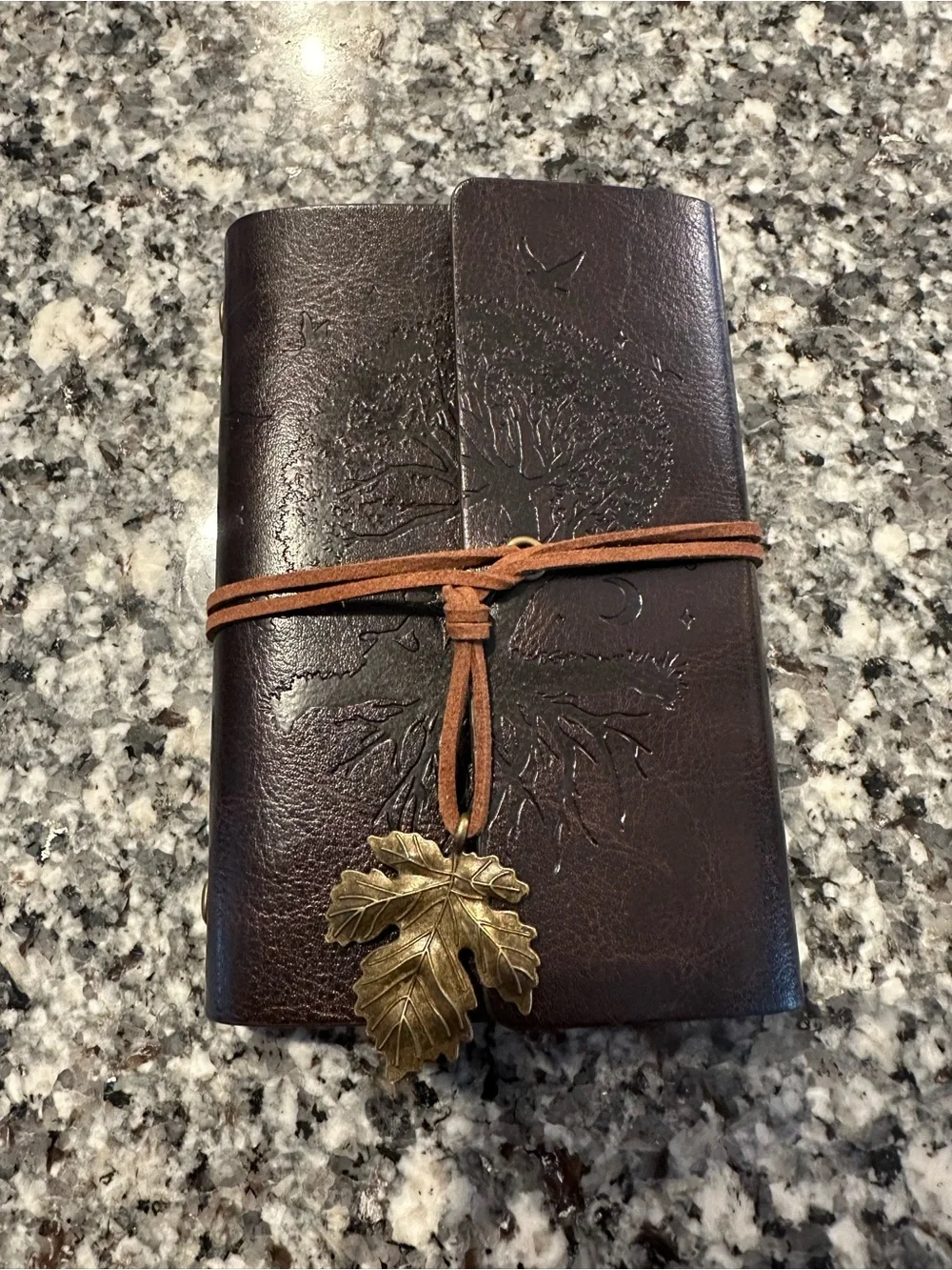 Tree-Embossed Journal with Leaf Charm - Brown